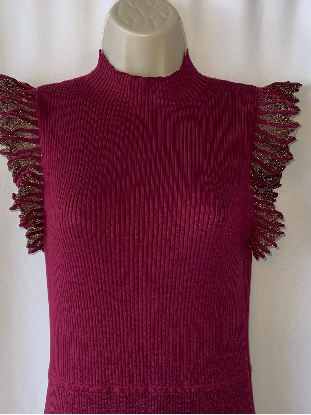 Moon River Ribbed Sleeveless Midi Dress in Burgundy with Pleated Hem - Picture 4 of 11